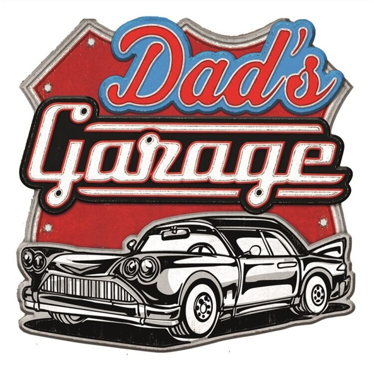 Sticker tip panou metalic vintage - Dad's Garage, 31 x 38 cm