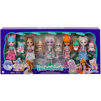 Set 5 papusi Enchantimals cu animalute Pristina Polar Bear, Rainey Reindeer, Bevy Bunny, Felicity Fox si Sybill Snow Leopard echipate de iarna Set 5 papusi Enchantimals cu animalute Pristina Polar Bear, Rainey Reindeer, Bevy Bunny, Felicity Fox si Sybill Snow Leopard echipate de iarna