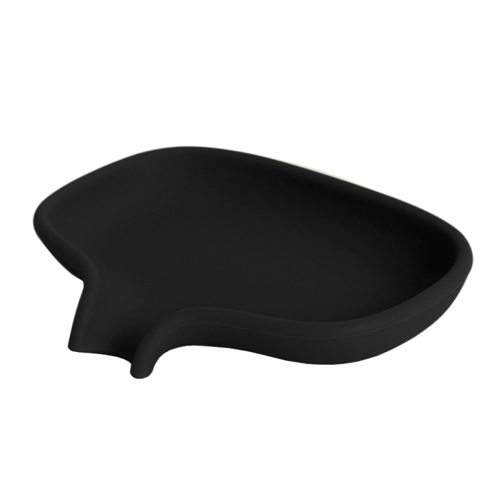 Suport sapun cu scurgere Bosign, Silicon, 13.5x10.5x2.5 cm, Negru