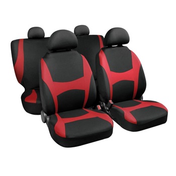 Set Huse scaun Capri stretch, Negru/Rosu, 8 bucati Set Huse scaun Capri stretch, Negru/Rosu, 8 bucati