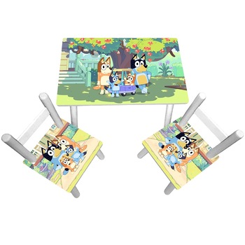 Masuta copii cu 2 scaunele Bluey, MDF si lemn Masuta copii cu 2 scaunele Bluey, MDF si lemn