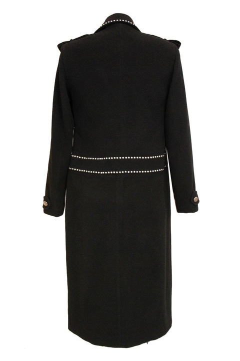 Palton oversize de dama din stofa neagra cu aplicatii metalice