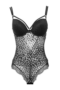 Body din dantela cu cupe graduale si bretele decorative peste sani, Intimamoda Noir Animal Print Uni 6821, Negru Body din dantela cu cupe graduale si bretele decorative peste sani, Intimamoda Noir Animal Print Uni 6821, Negru