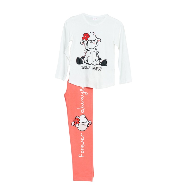 Pijama pentru copii Vienetta, model Being Happy, alb/roz