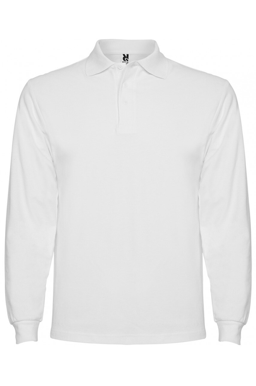 Tricou polo cu maneca lunga barbati, bumbac, Roly Estrella, Alb