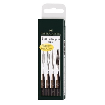 Set Markere Pitt Artist, Sepia, 4 buc (S, F, M, B) in etui plastic Faber-Castell Set Markere Pitt Artist, Sepia, 4 buc (S, F, M, B) in etui plastic Faber-Castell