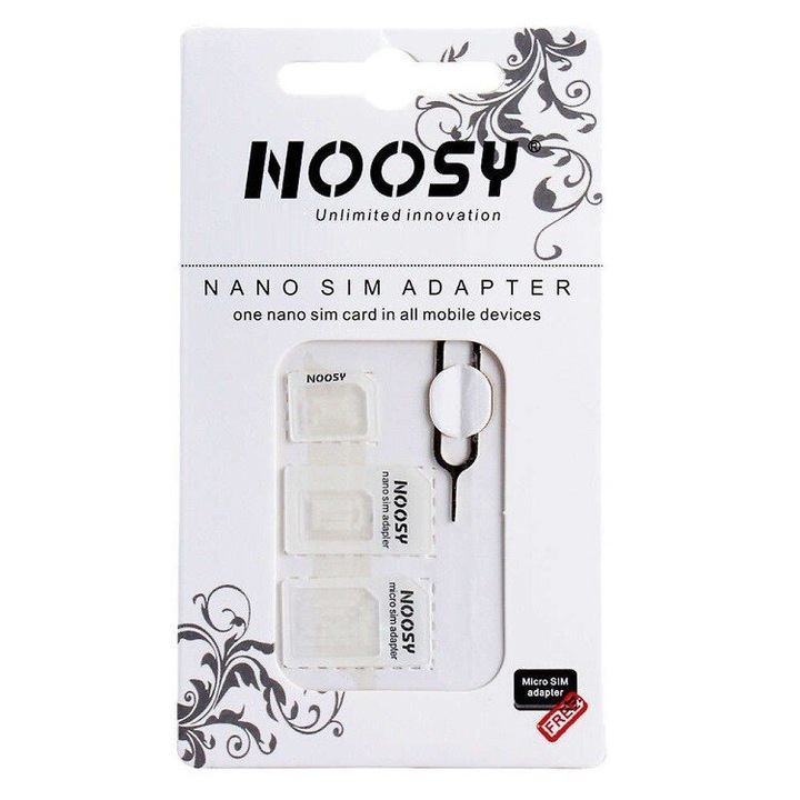 Adaptor SIM 3in1 Nano/Micro/Mini Noosy cu cheita, White/Clear