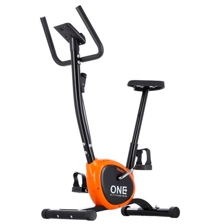 Bicicleta fitness exercitii One Fitness RW3011, Mecanic, Greutate maxima utilizator 100 kg, negru/portocaliu