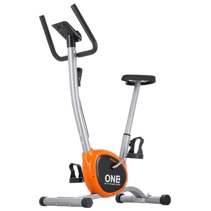 Bicicleta fitness exercitii, RW3011 One Fitness, Mecanic, Greutate maxima utilizator 100 kg, Culoare argintiu/portocaliu