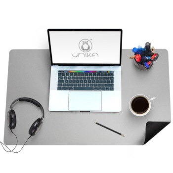 Mapa birou Flexi din piele PU, cu doua fete, pentru protectie masa, Unika, gri/negru, cutie multifunctionala Mapa birou Flexi din piele PU, cu doua fete, pentru protectie masa, Unika, gri/negru, cutie multifunctionala