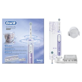 Periuta de dinti electrica Oral-B Genius 10, Smartring, 6 programe, 2 capete, Bluetooth, Li-ion, Trusa de calatorie, Mov Periuta de dinti electrica Oral-B Genius 10, Smartring, 6 programe, 2 capete, Bluetooth, Li-ion, Trusa de calatorie, Mov