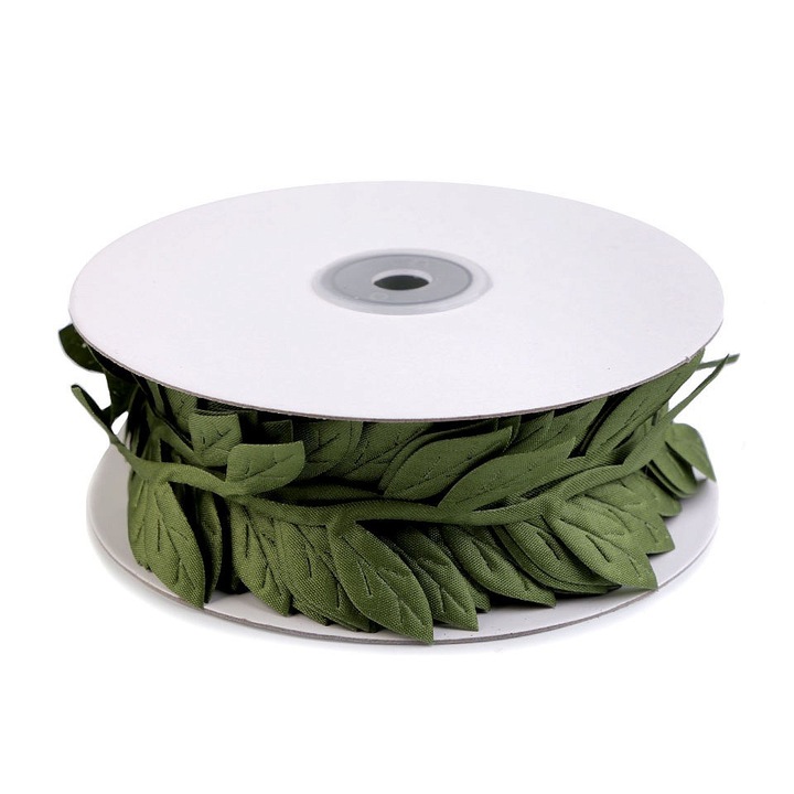 Banda decorativa cu frunze din satin, latime 40 mm, lungime 1 m