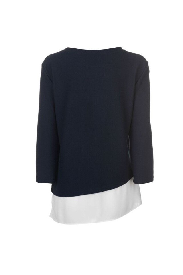 Bluza cu maneca lunga Full Circle Tex Chiff, Poliester, Albastru inchis/Alb, L