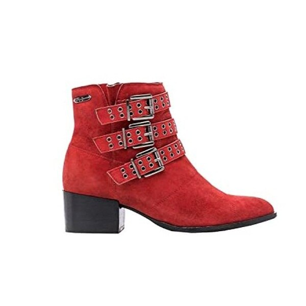 Pepe Jeans London, Botine din piele naturala Noise, Rosu, Rosu
