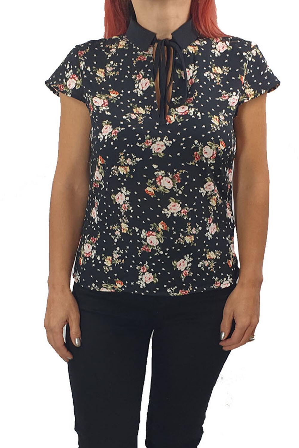 Bluza dama Tally Weijl, negru cu imprimeu floral, 2XS