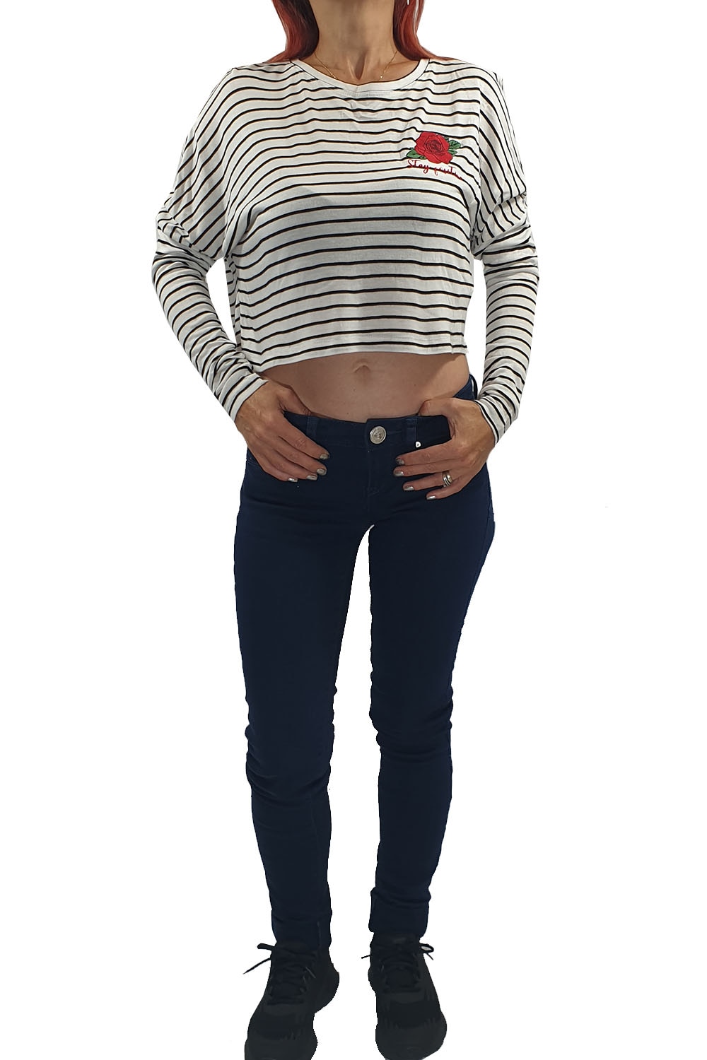 Bluza dama Tally Weijl, cu imprimeu dungi ,floral, text, Alb