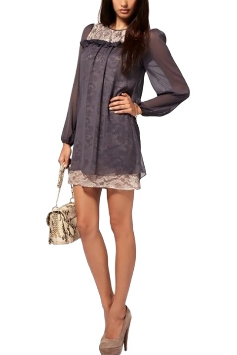 Рокля Eviza, Дантела и мрежа, Черен и бежов