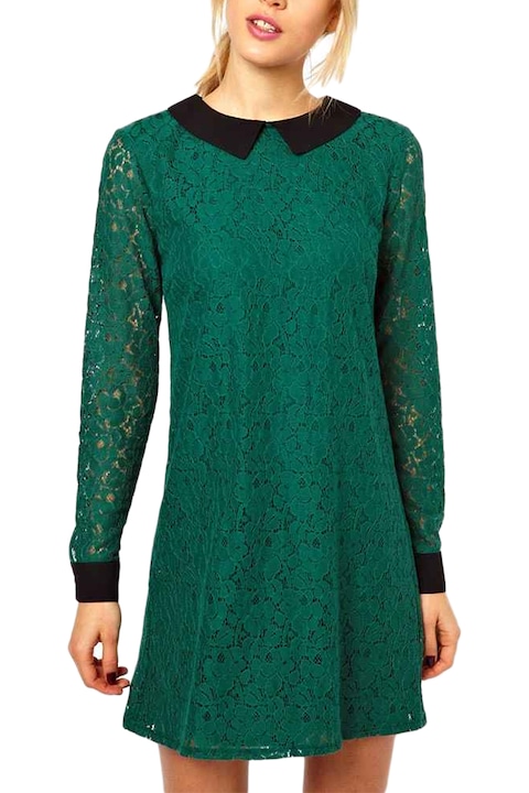 Рокля Eviza, Къса, Дантела, Зелено и черно