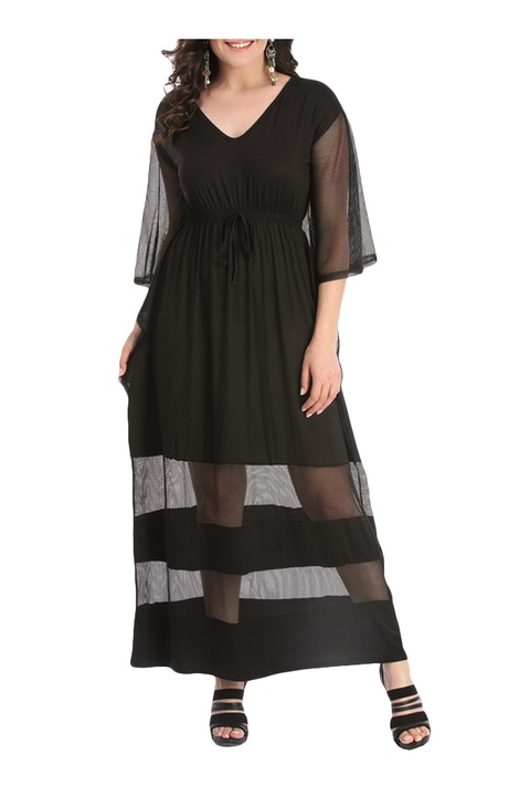 Рокля Eviza, Трико и тюл, Дълга, Разкроена,Черна