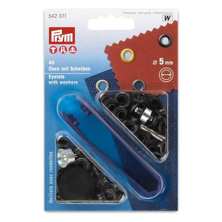 Set ocheti de 5 mm, negru oxidat cu dispozitiv de montare, 40 buc, Prym