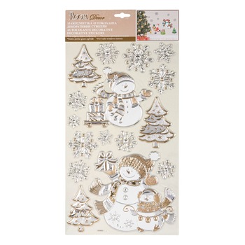 Sticker decorativ cu om de zapada si cadouri de Craciun, 24 x 47 cm Sticker decorativ cu om de zapada si cadouri de Craciun, 24 x 47 cm