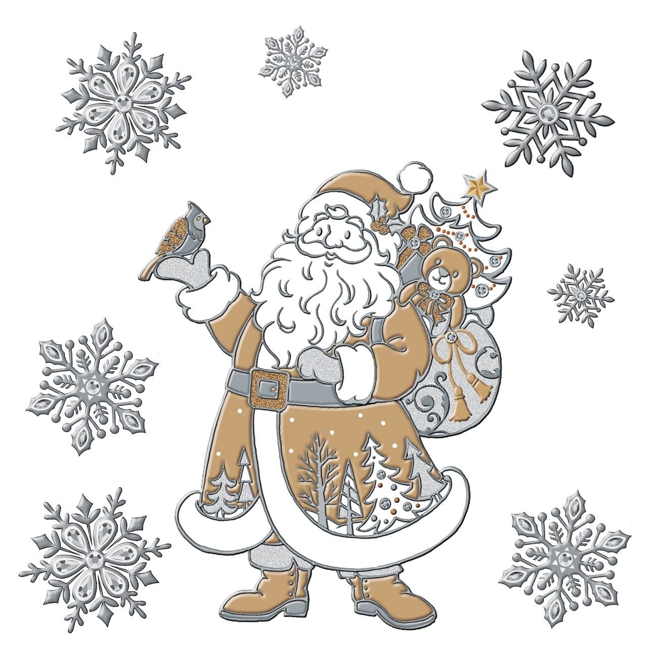 Sticker decorativ cu Mos Craciun si sac de cadouri, 17.5 x 18 cm