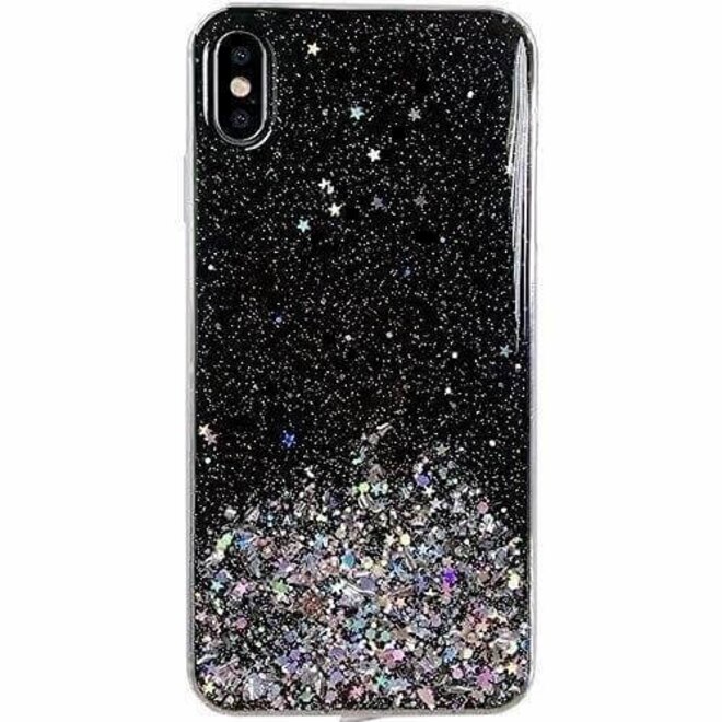 Husa iPhone 12 Mini, Star Glitter Shining, Sclipici, Negru