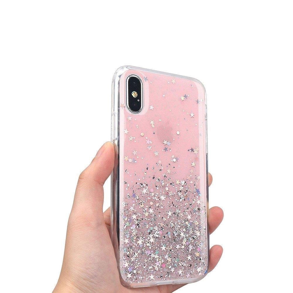 Husa pentru Iphone 12 / 12 Pro, Star Glitter Shining, Sclipici, Roz