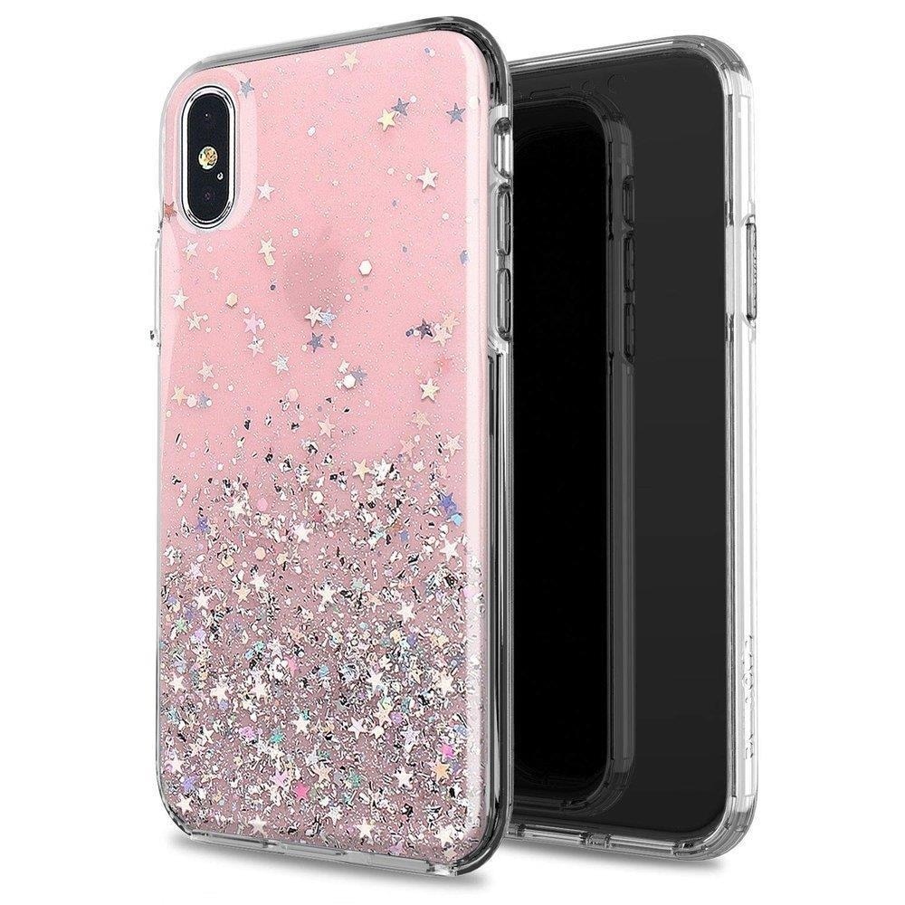 Husa iPhone 12 Pro Max, Star Glitter Shining, Sclipici, Roz