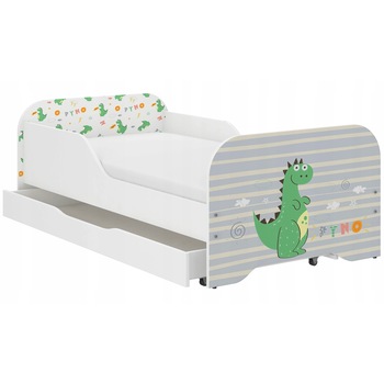 Pat pentru copii NOVOKIDS™ MIKI DINO, 160x80 CM, Set cu Saltea din Spuma MATSEN® 10 CM si Sertar Depozitare Incluse, Somiera Sistem FLEX, Cu Protectii Laterale, Model Dinozaur Pat pentru copii NOVOKIDS™ MIKI DINO, 160x80 CM, Set cu Saltea din Spuma MATSEN® 10 CM si Sertar Depozitare Incluse, Somiera Sistem FLEX, Cu Protectii Laterale, Model Dinozaur