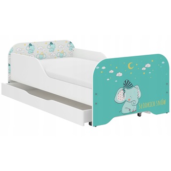 Pat pentru copii NOVOKIDS™ MIKI ELEPHANT, 160x80 CM, Set cu Saltea din Spuma MATSEN® 10 CM si Sertar Depozitare Incluse, Somiera Sistem FLEX, Cu Protectii Laterale, Model Elefant Pat pentru copii NOVOKIDS™ MIKI ELEPHANT, 160x80 CM, Set cu Saltea din Spuma MATSEN® 10 CM si Sertar Depozitare Incluse, Somiera Sistem FLEX, Cu Protectii Laterale, Model Elefant
