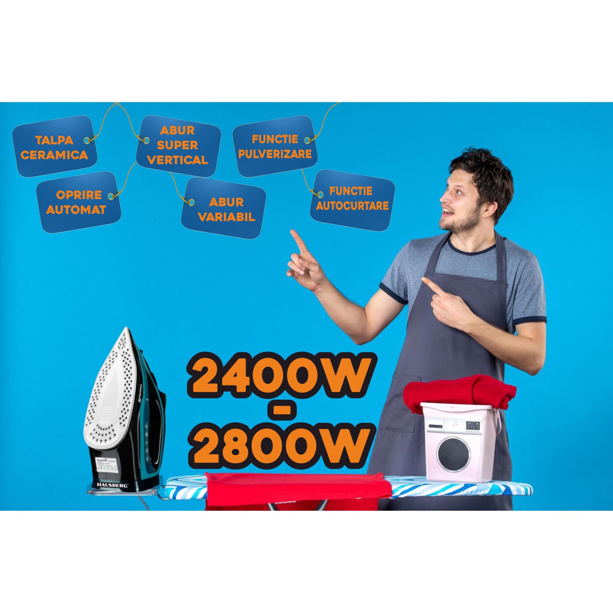 Fier de Calcat, Ceramic, autocuratare, anticalcar, 300ml, 2400-2800W, Negru/Verde