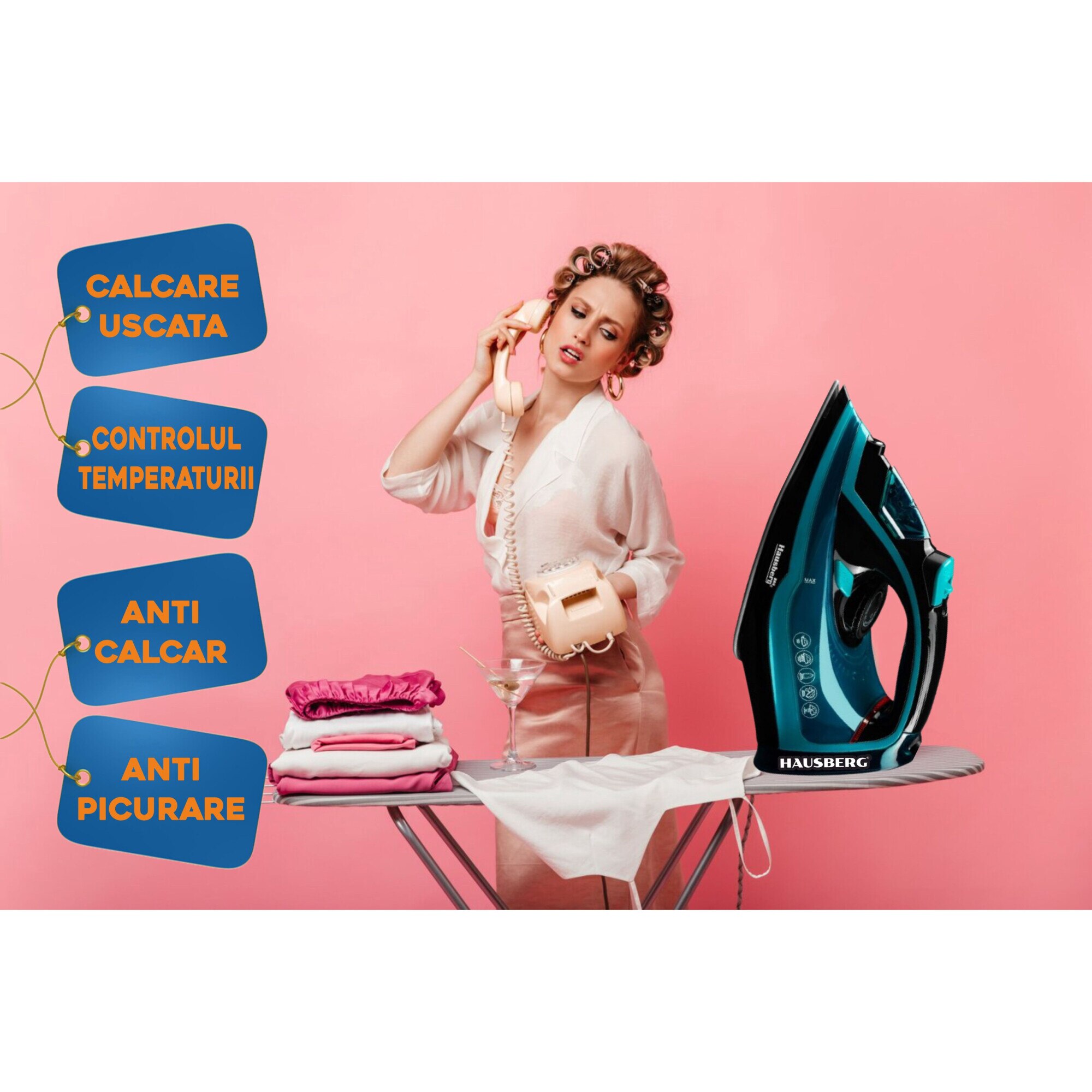 Fier de Calcat, Ceramic, autocuratare, anticalcar, 300ml, 2400-2800W, Negru/Verde