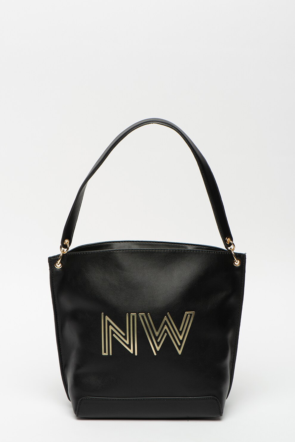 NINE WEST, Geanta de piele ecologica cu bareta de umar Dacia, Negru