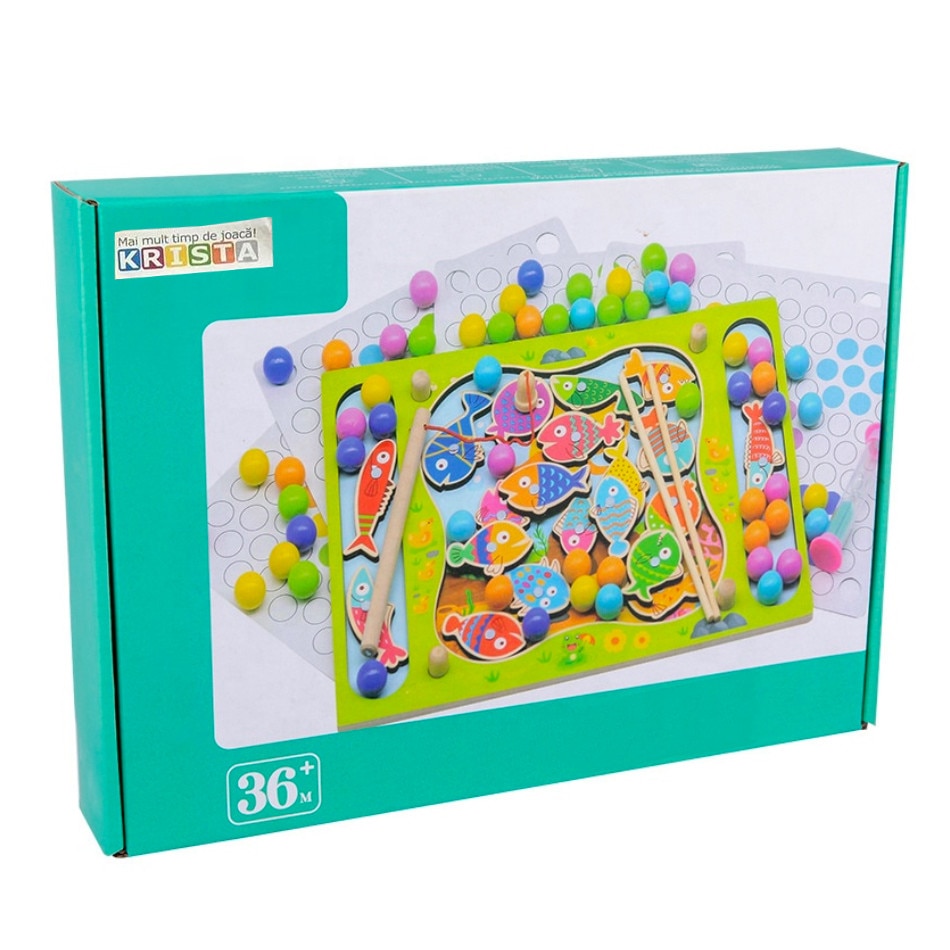 Joc Montessori de dexteritate si pescuit Fishing Beads, din lemn - Krista®