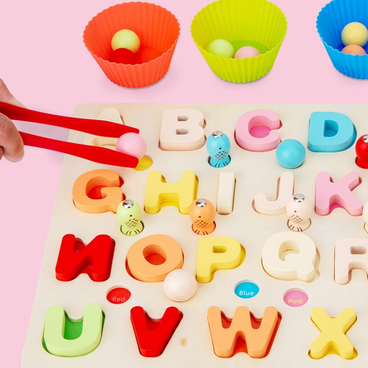 Joc tip Montessori 3 in 1, Fishing Beads, invata Literele - Krista®