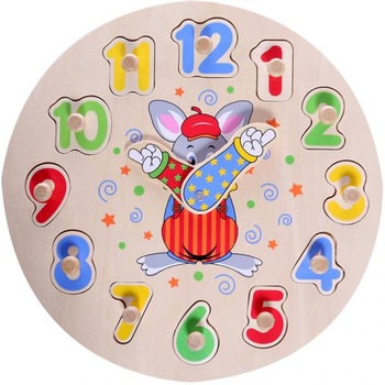 Puzzle cu ceas din lemn, Viga, multicolor, set, varsta peste 3 ani Puzzle cu ceas din lemn, Viga, multicolor, set, varsta peste 3 ani