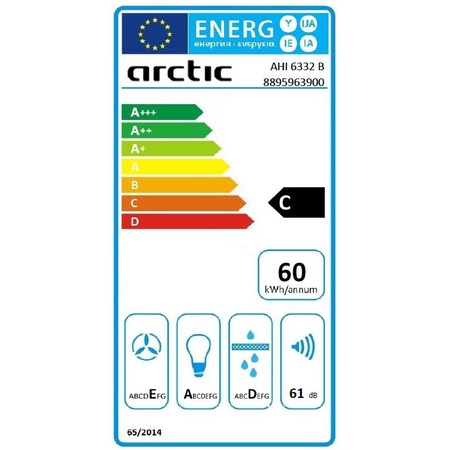 Hota incorporabila decorativa Arctic AHI6332B, Putere absorbtie 320 m3/h, 1 motor, Iluminare LED, Filtru lavabil, Clasa C, 60 cm, Negru