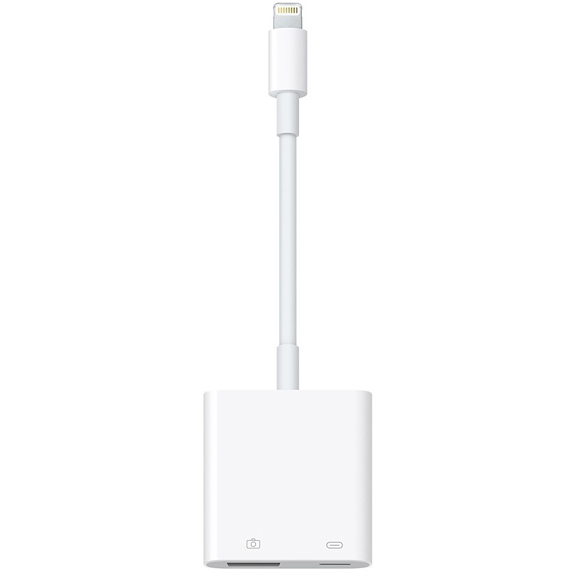 Cablu de date Apple Lightning, cu adaptor pentru camera, USB 3.0, Alb