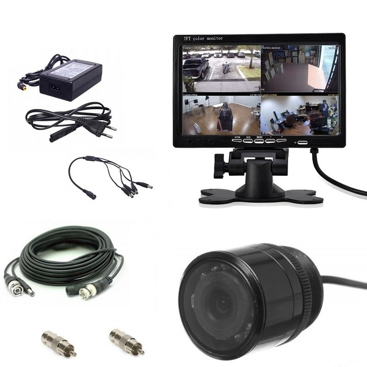 Kit supraveghere video AKU 1 Camera Vizor/Auto IR + Monitor 7inch