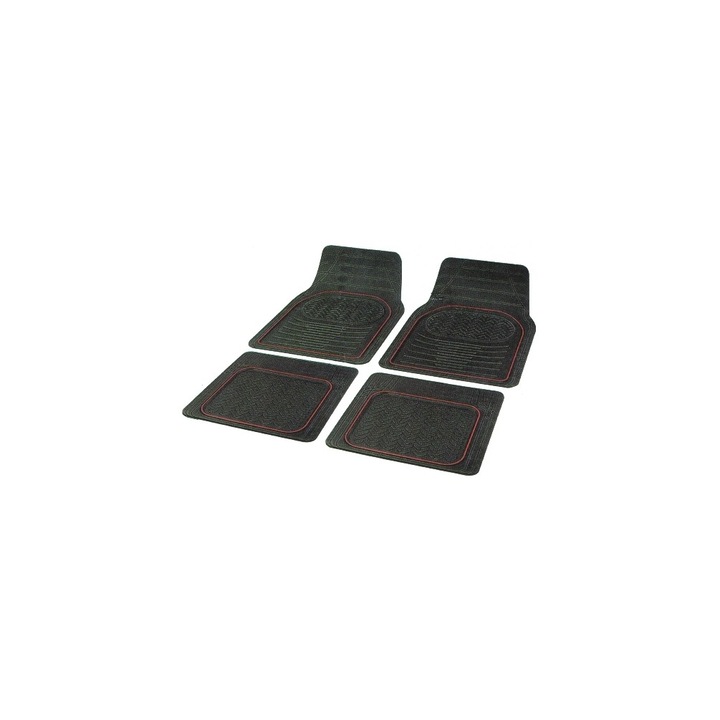 Covorase auto din cauciuc Carpoint universale cu dunga rosie 4 buc.
