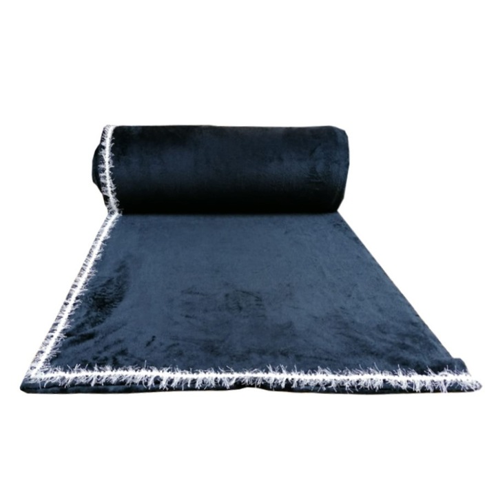 Patura cu banda decorativa alba , fleece, negru,150/190cm