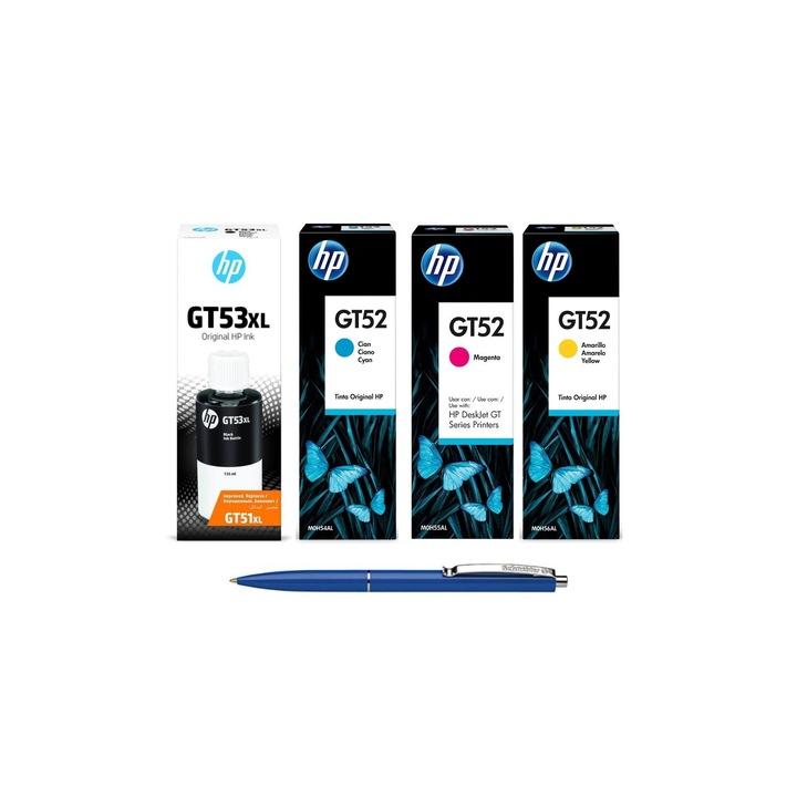 HP tintapatron csomag, 1 darab 1VV21AE fekete, 1 darab M0H54AE ciánkék, 1 darab M0H55AE bíborvörös, 1 darab M0H56AE sárga, Schneider toll