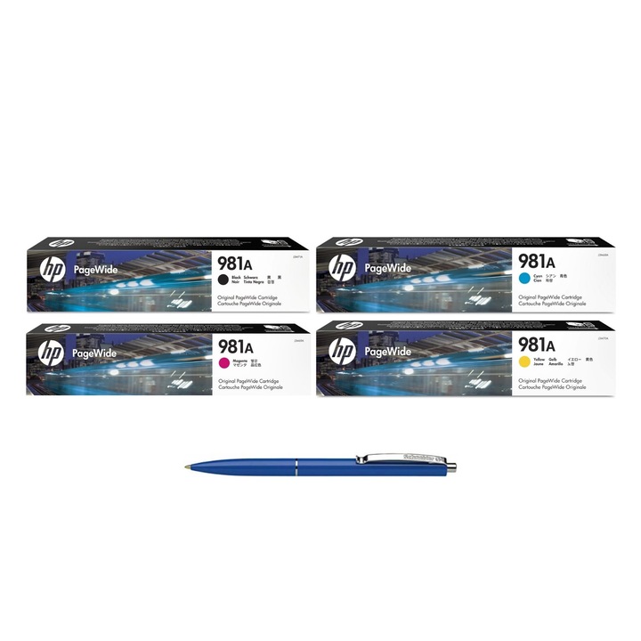 Pachet MAG4U Cartuse Cerneala Originale 1 buc J3M71A (981A) Black 1 buc J3M68A Cyan 1 buc J3M69A Magenta 1 buc J3M70A Yellow si Pix Schneider.