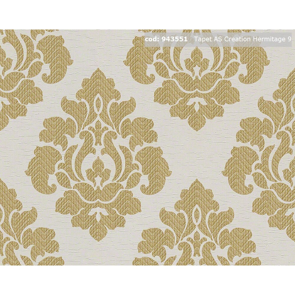 Tapet, AS Creation, 943551, galben/metalic/alb, 10.05 x 0.53 m, vinil compact