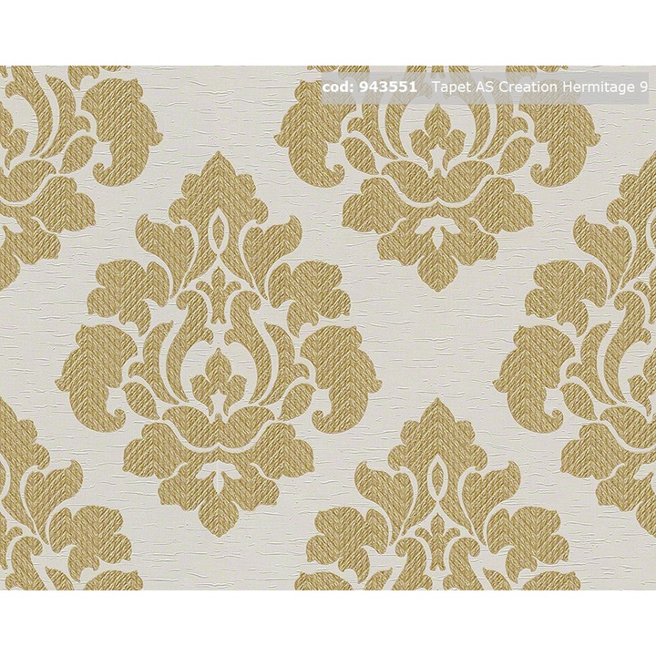 Tapet, AS Creation, 943551, galben/metalic/alb, 10.05 x 0.53 m, vinil compact