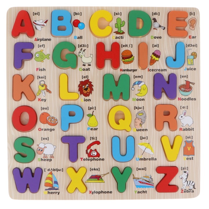 Puzzle incastru din lemn 3D - Invata Alfabet