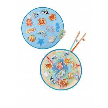 Joc de Pescuit din Lemn, Include 2 Undite Magnetice, Pestisori si Animale Marine, Suport ce Imita Oceanul, Cutie Metalica, 18 luni + , Multicolor Joc de Pescuit din Lemn, Include 2 Undite Magnetice, Pestisori si Animale Marine, Suport ce Imita Oceanul, Cutie Metalica, 18 luni + , Multicolor