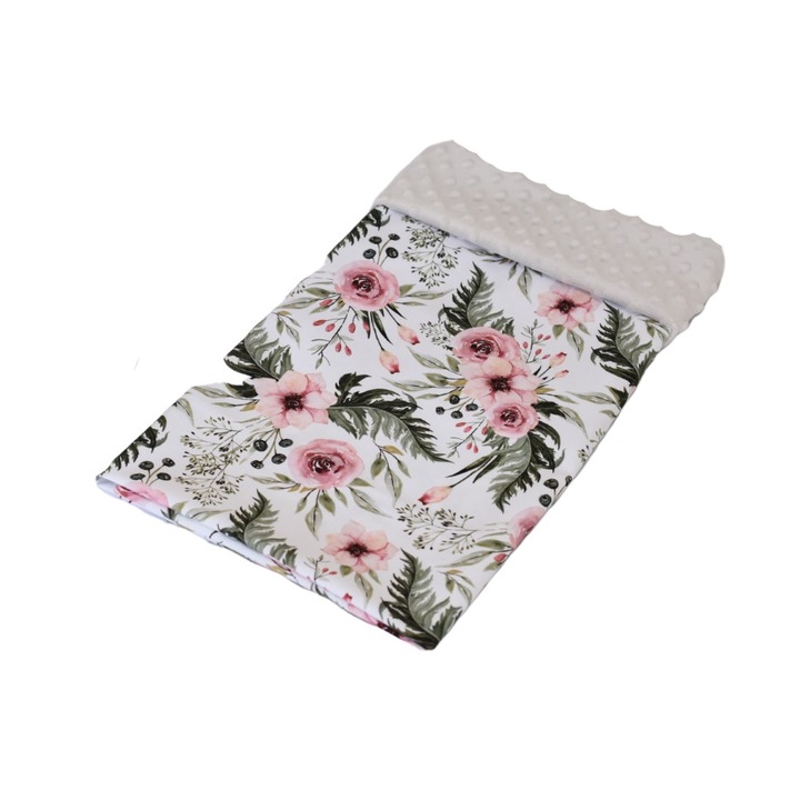 Paturica clasic, model trandafiri si plus minky gri 100x140 cm