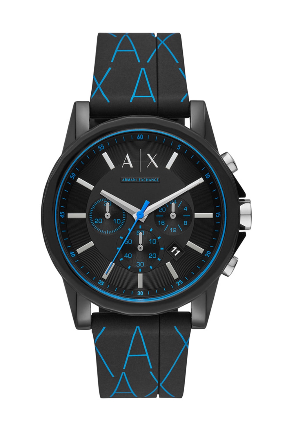 ARMANI EXCHANGE, Ceas cronograf cu o curea din silicon, Negru/Albastru